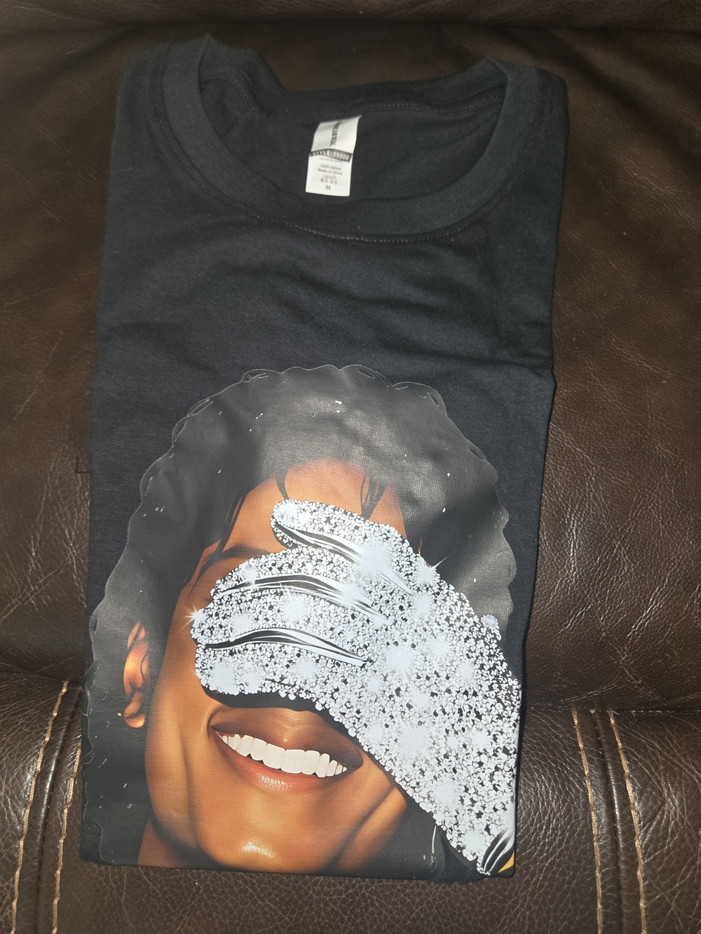 Caribbean Black Short Sleeve Graphic Tee with Rhinestone Glove Print